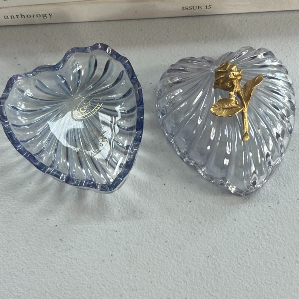 Courtenay Crystal Trinket Heart Shaped Gold Rose Accented Vintage Italian